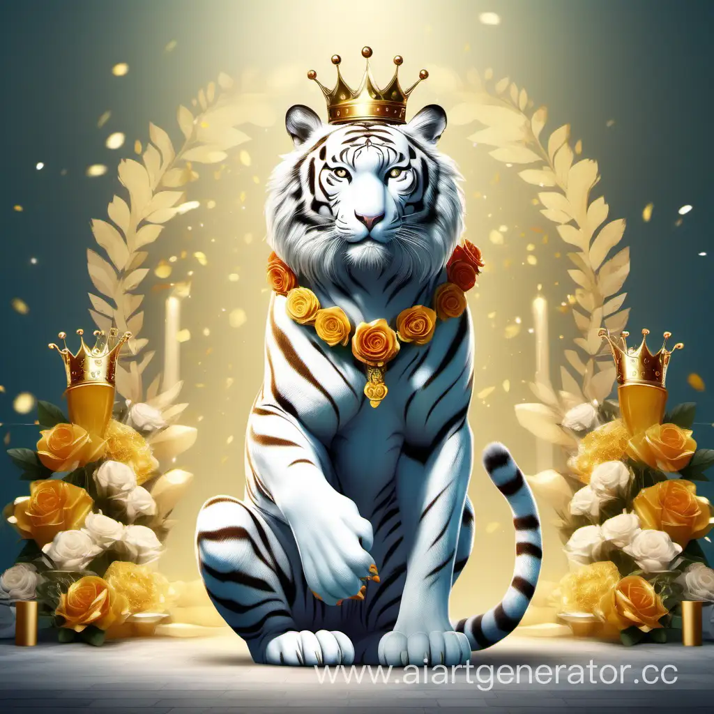 Regal-White-Tiger-with-Golden-Crown-and-Festive-Bouquet
