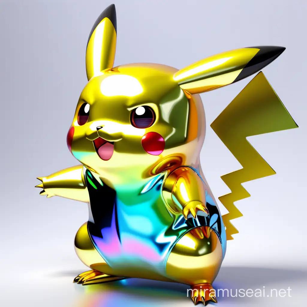 Metallic Iridescent Pikachu Shiny Robotic Rendering of the Popular Character