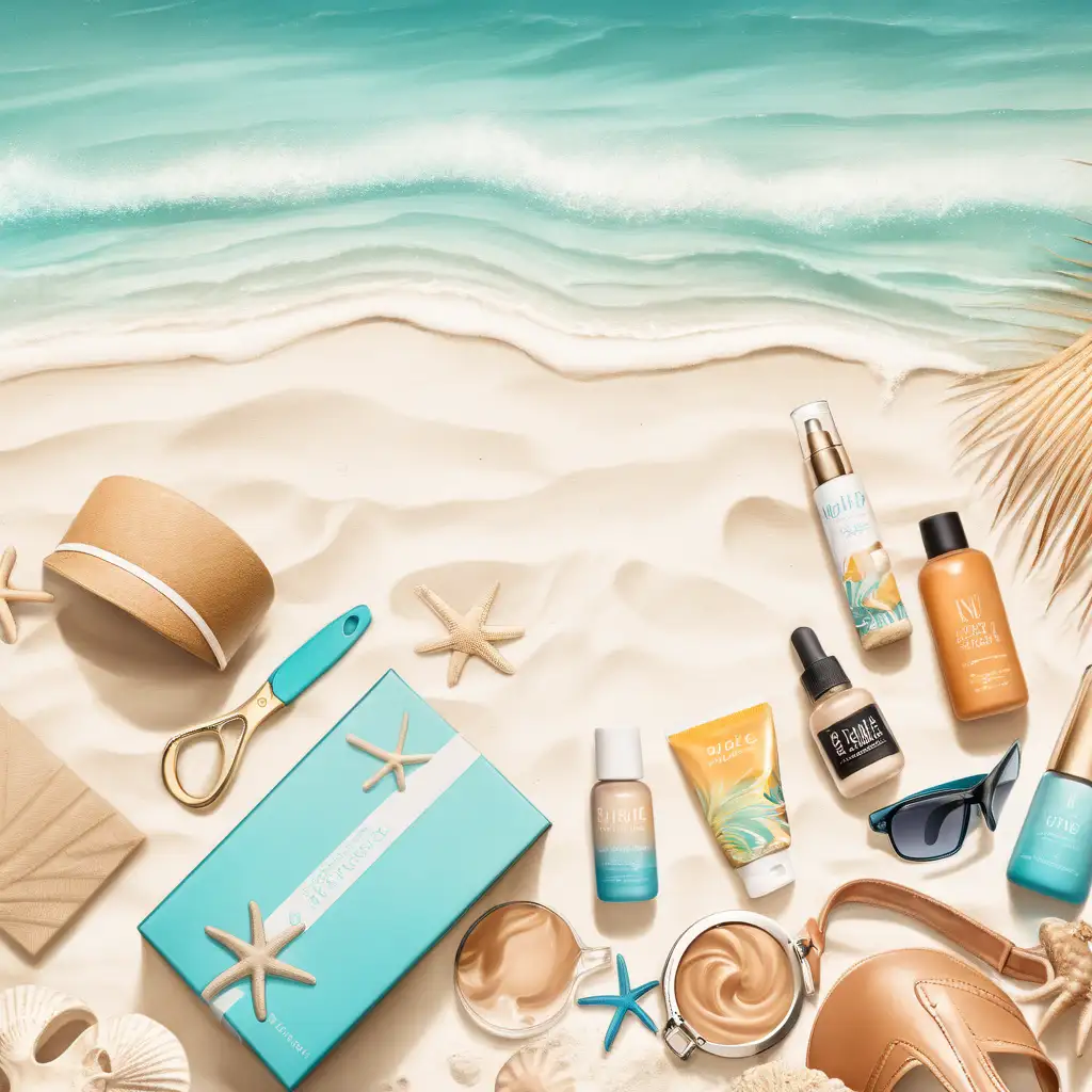 I need to come up with a theme and print (picture or illustration) backround for a June themed beauty box: "Beach Ready" You're unpacking euphoric summer vibes. Tan glaze for an endless summer day. abstract 