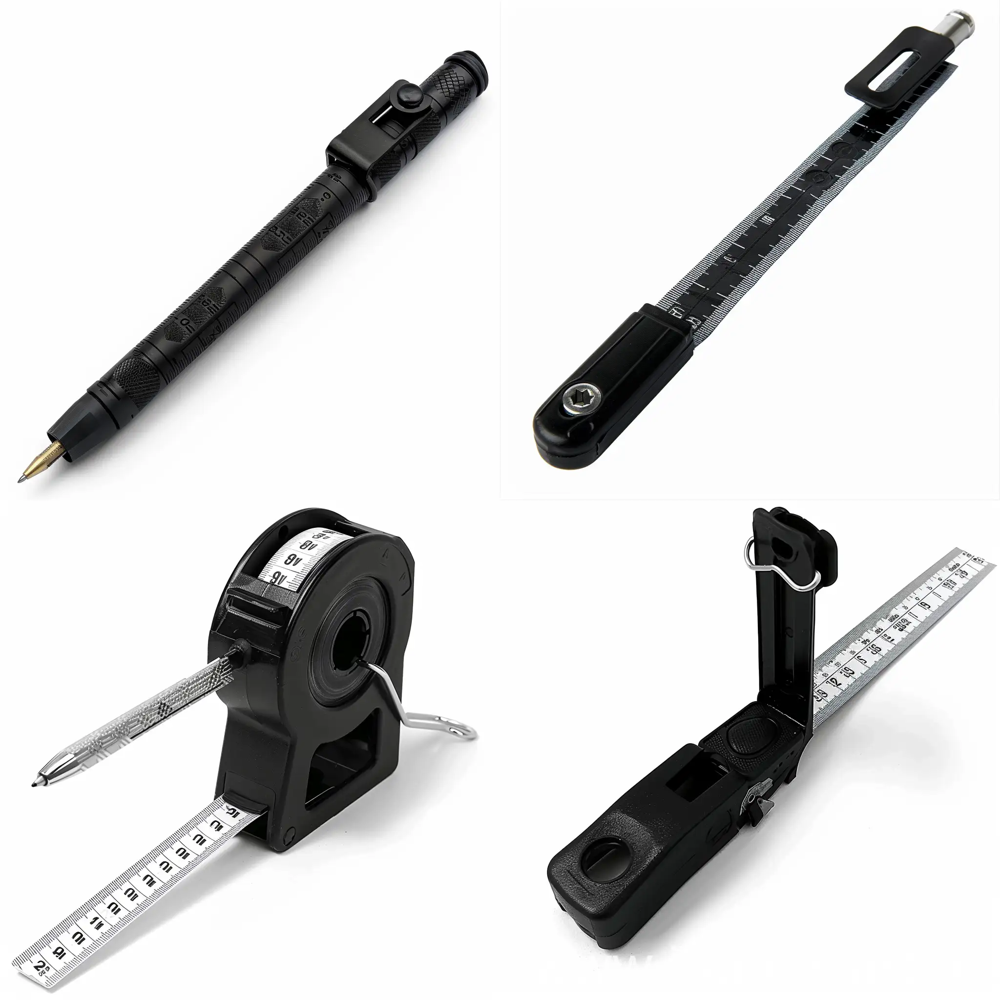 Black Premium Retractable Tape Measure with Built-in Pen Holder, Magnetic Back