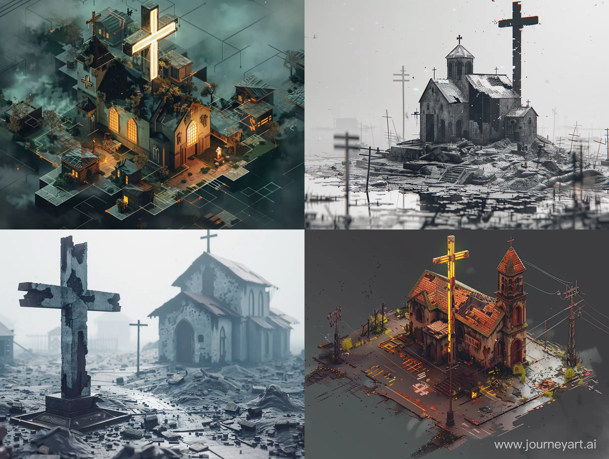 Cyberpunk-Church-Platformer-Map-in-PostApocalyptic-Noir-Style