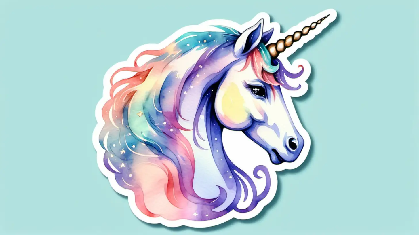 Whimsical Watercolor Unicorn Sticker in Pastel Colors