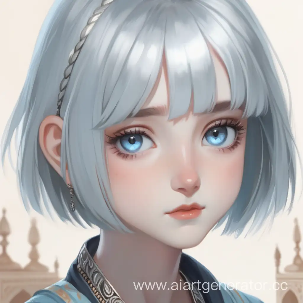 Indian-Girl-with-Short-Silver-Hair-and-Pale-Blue-Eyes-Portrait