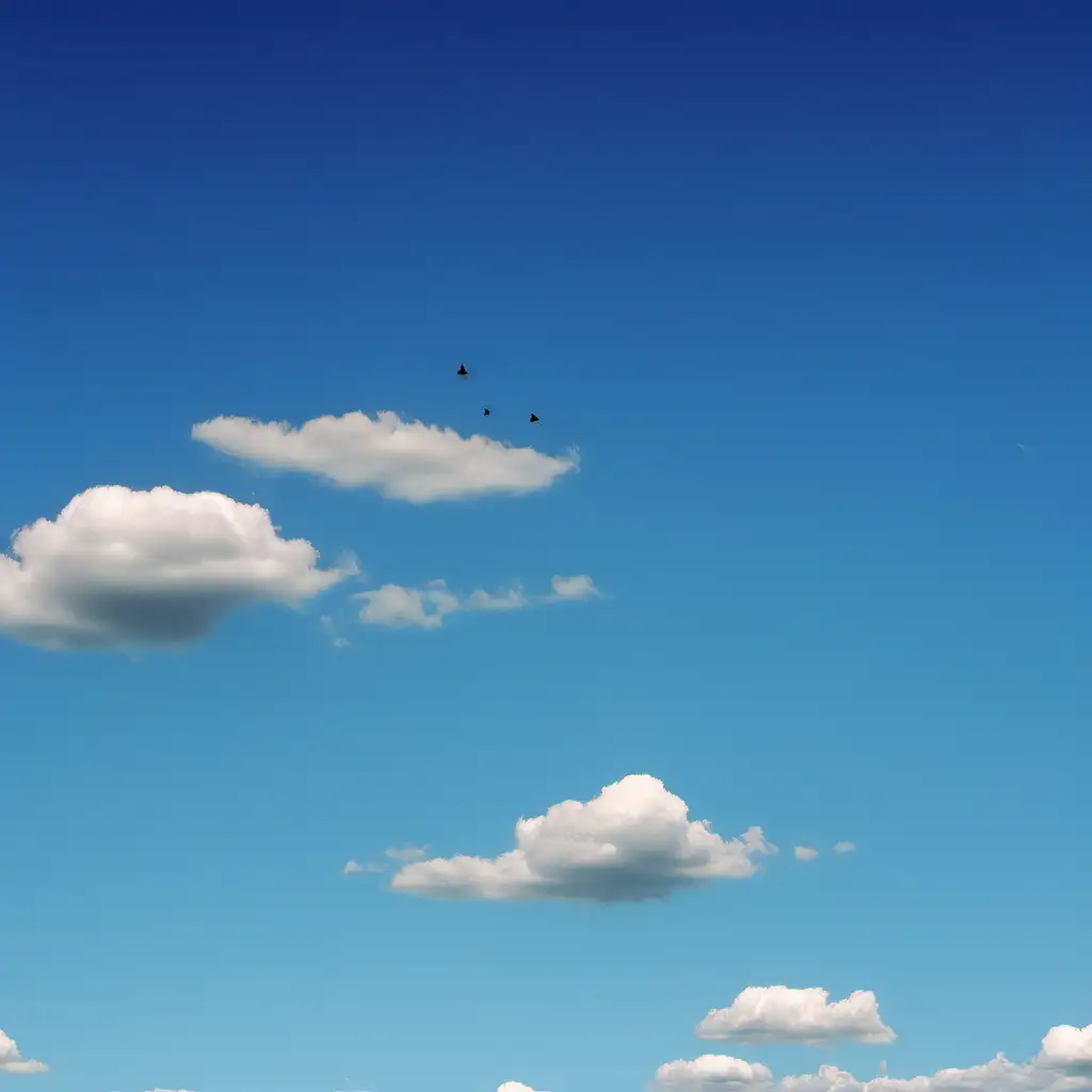 Serene Blue Sky with Gentle Clouds and Distant Birds Tranquil Nature Scene