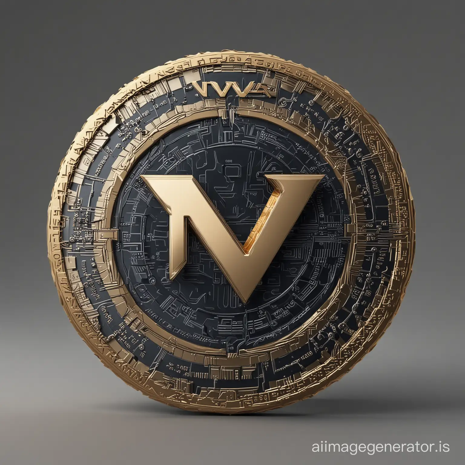 futuristic NV logo in coin style 3D without background 
NV means NovaVortex its token for crypto currency