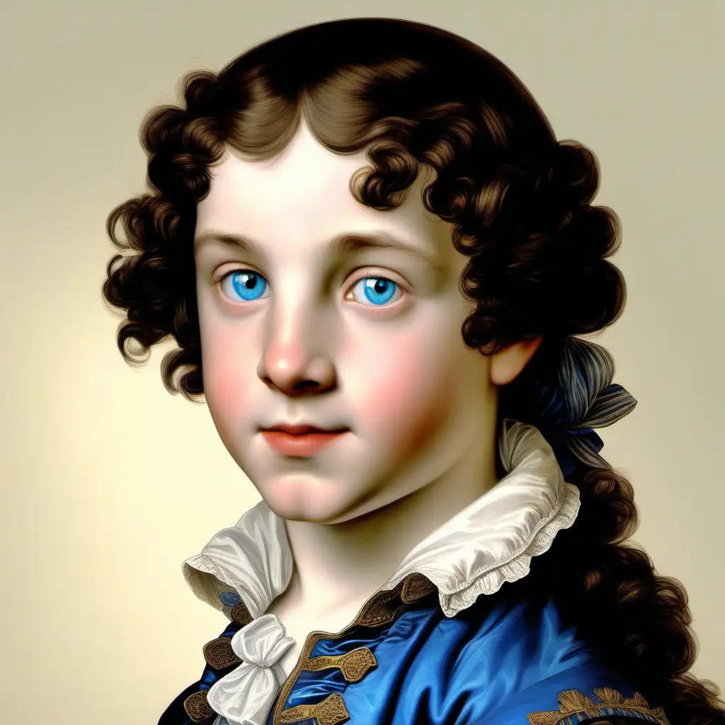 18th Century Stocky Teenager with Straight Dark Brown Hair and Deep Blue Eyes