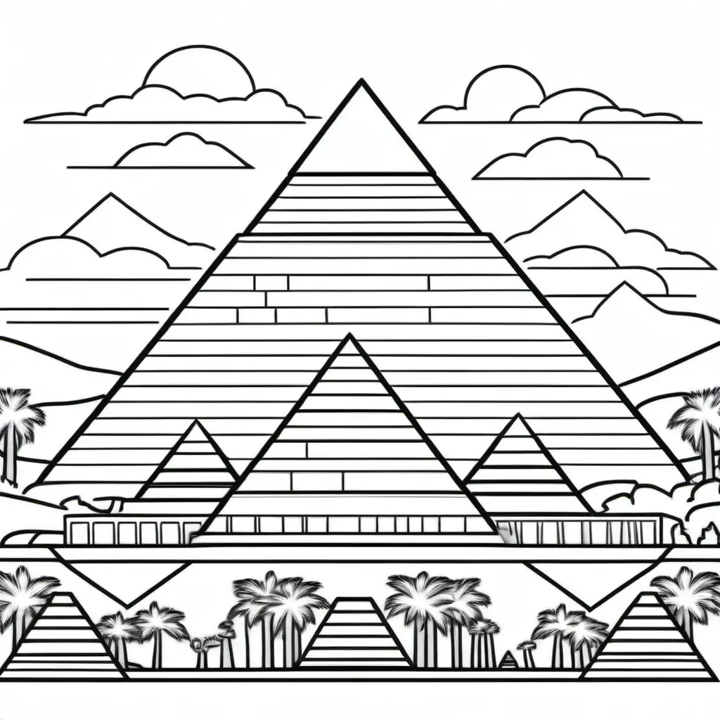 simple cute adult coloring page line art black and white , Pyramids of Giza, Egyptian Museum


