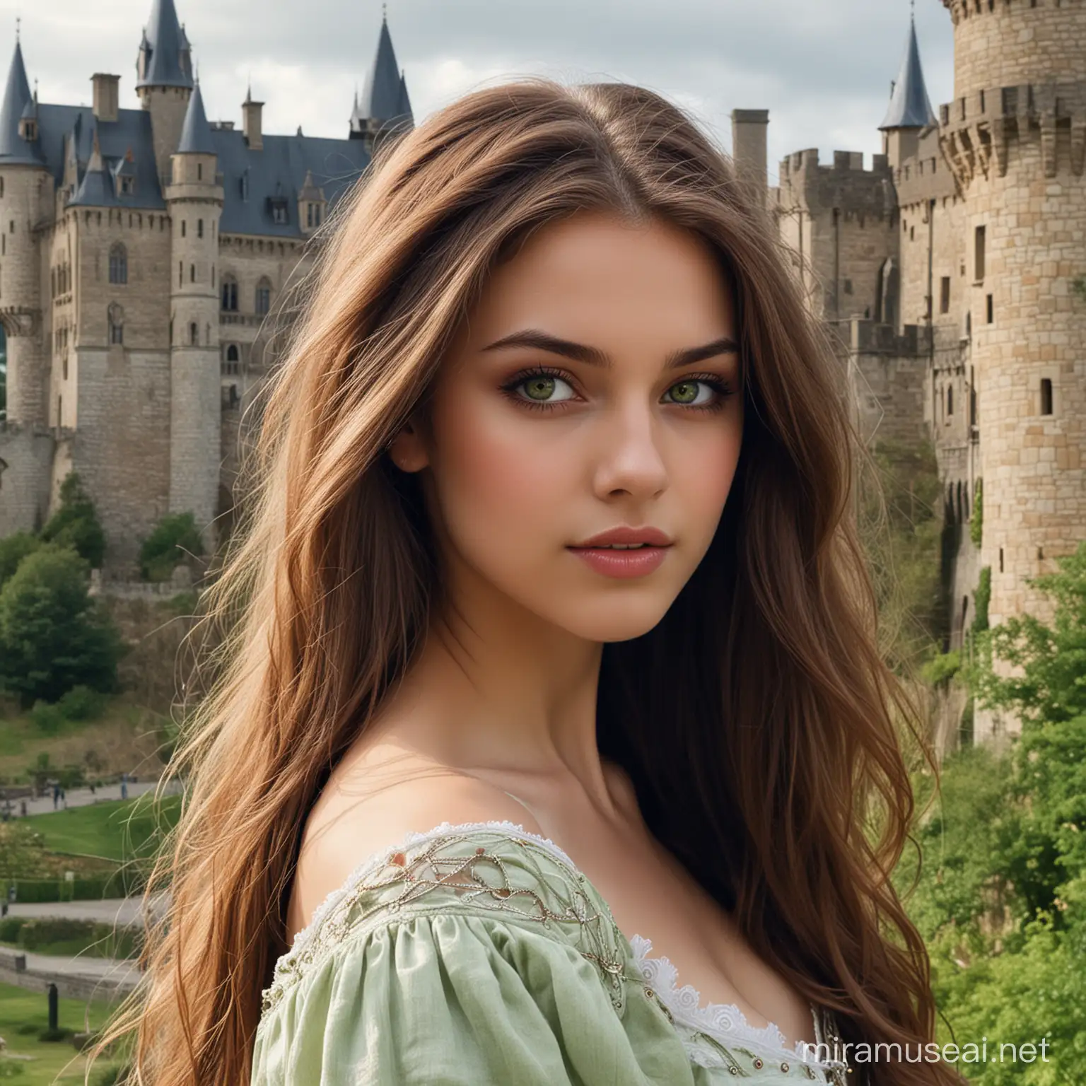 Enigmatic Young Vampire Princess with Castle Background