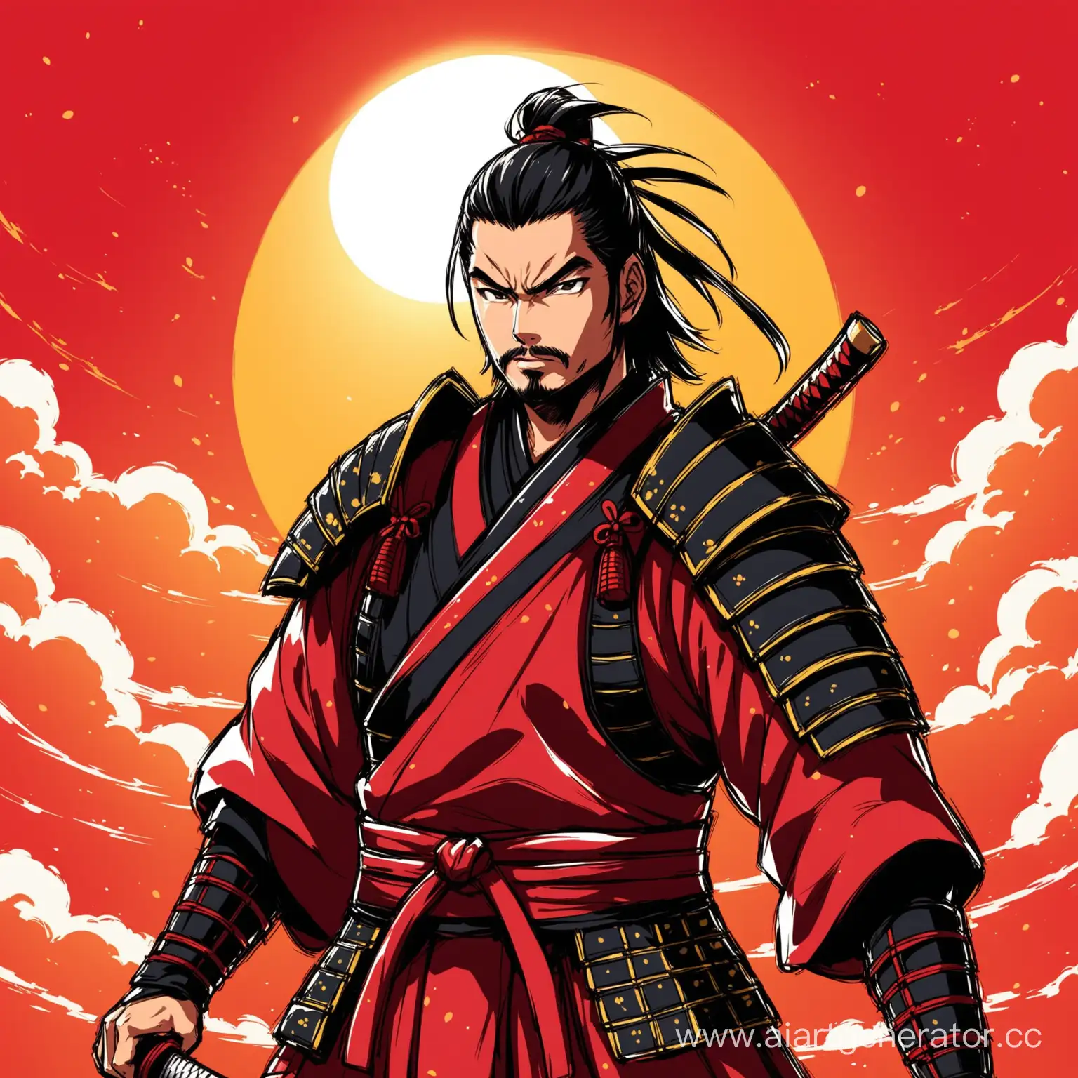 Anime-Samurai-Warrior-in-Radiant-Red-Sunset-NFT-Art