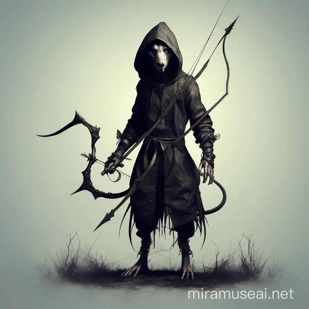 Fantasy Ratlike Human with Hood and Bow in a Mysterious Setting