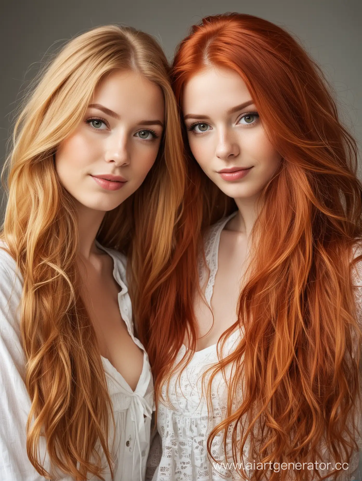блондинка и рыжая девушки с длинными волосами 
