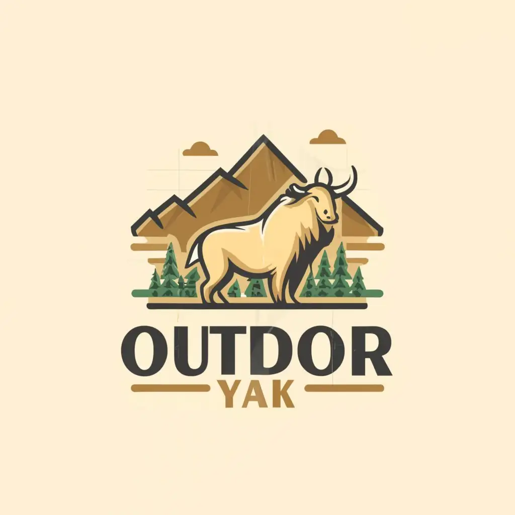 a logo design,with the text 'Outdoor Yak', main symbol:Yak Mountains,Moderate,clear background