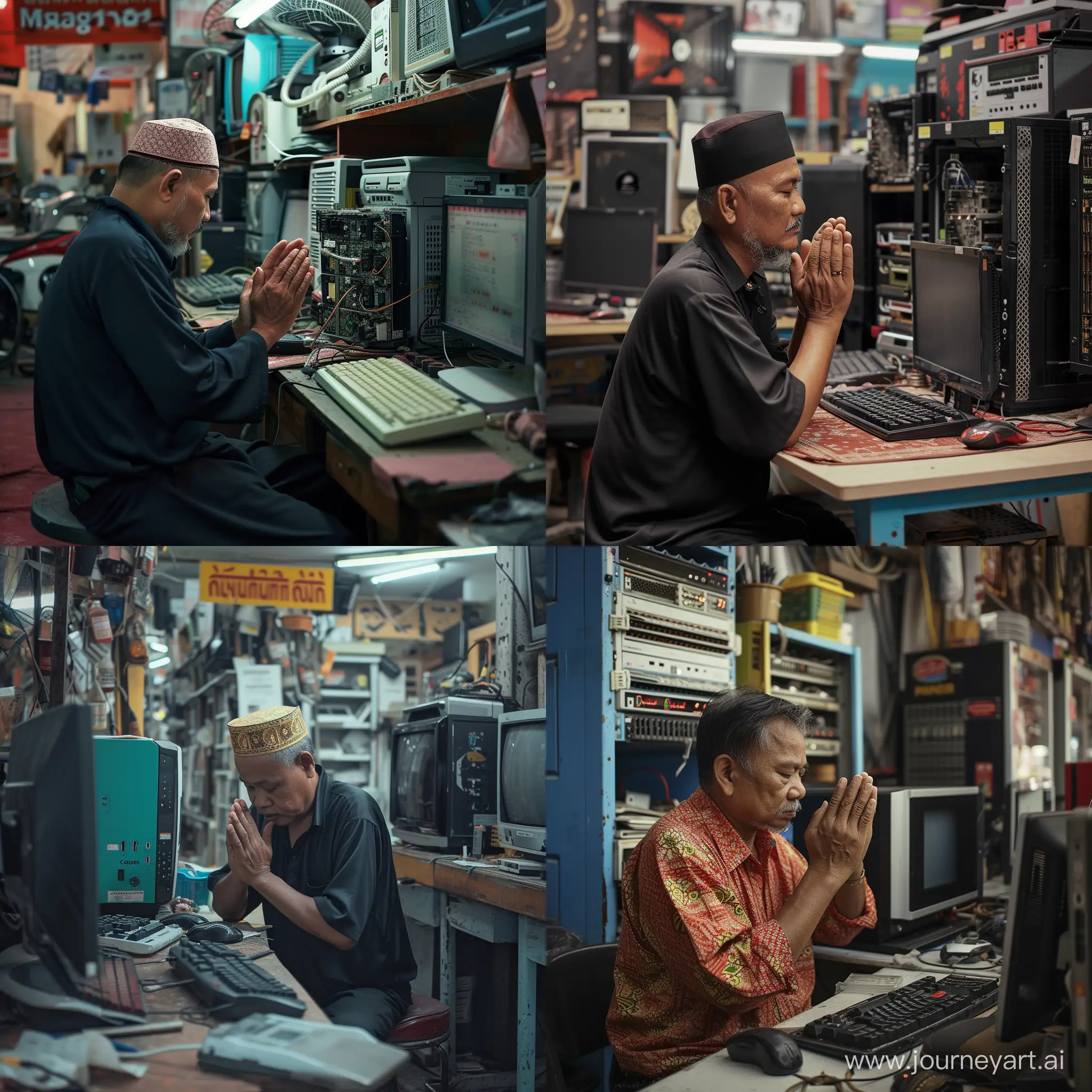 Devoted-Malay-Computer-Repairman-Praying-During-Modern-Computer-Fix