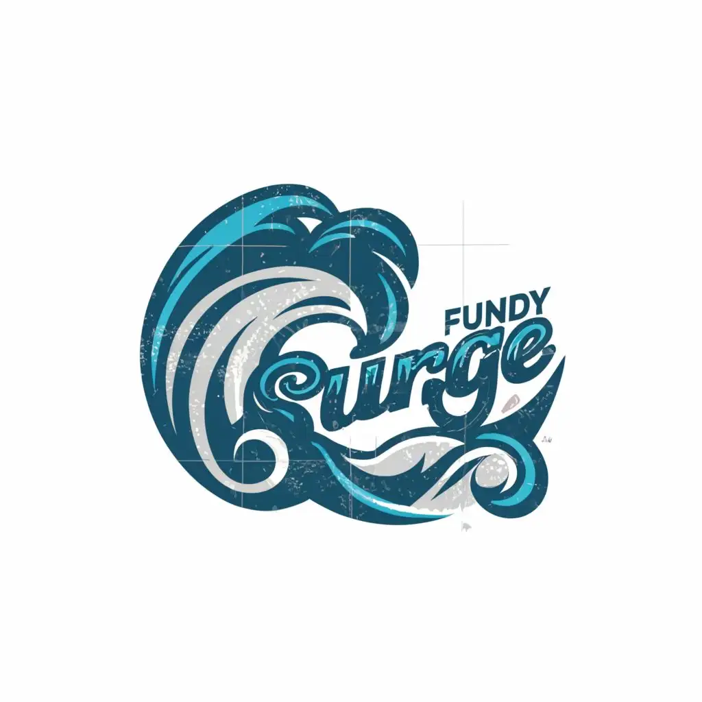a logo design,with the text "Fundy SuRge", main symbol:Tsunami, water, be used in Sports Fitness industry