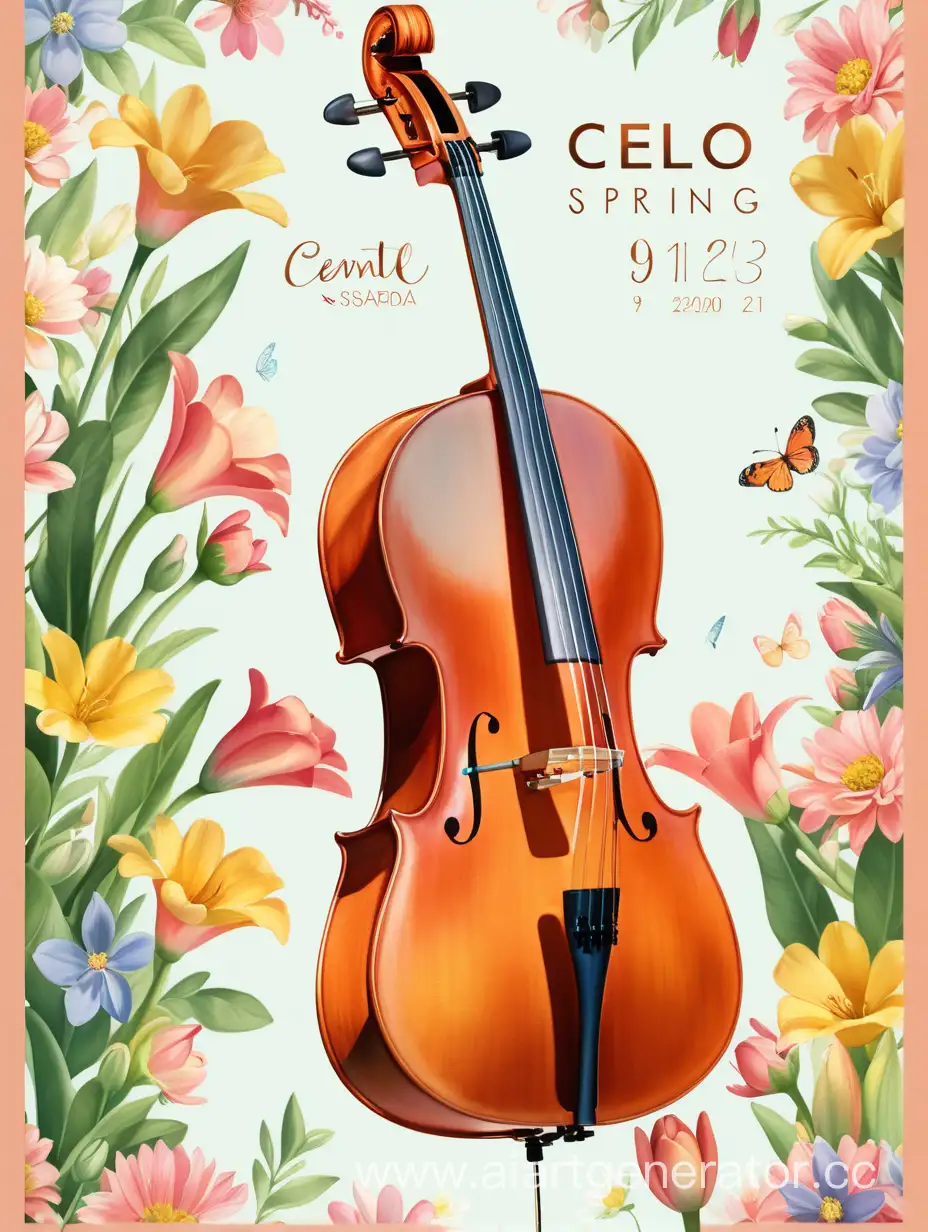 Нежная светлая Афиша виолончельного весеннего  концерта к празднику весны и цветов
