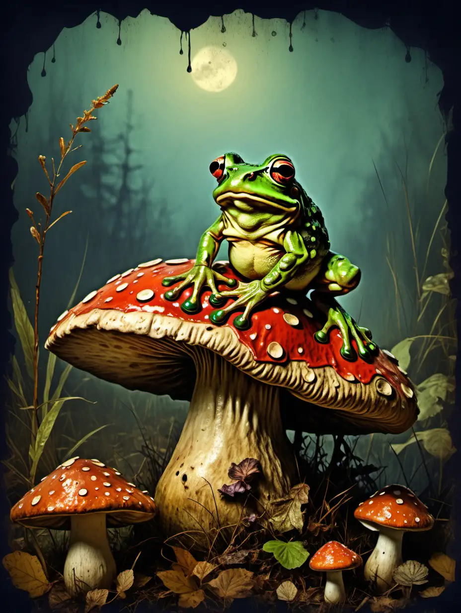 Whimsical Grungy Frog on Mushroom Van Goghinspired AI Art