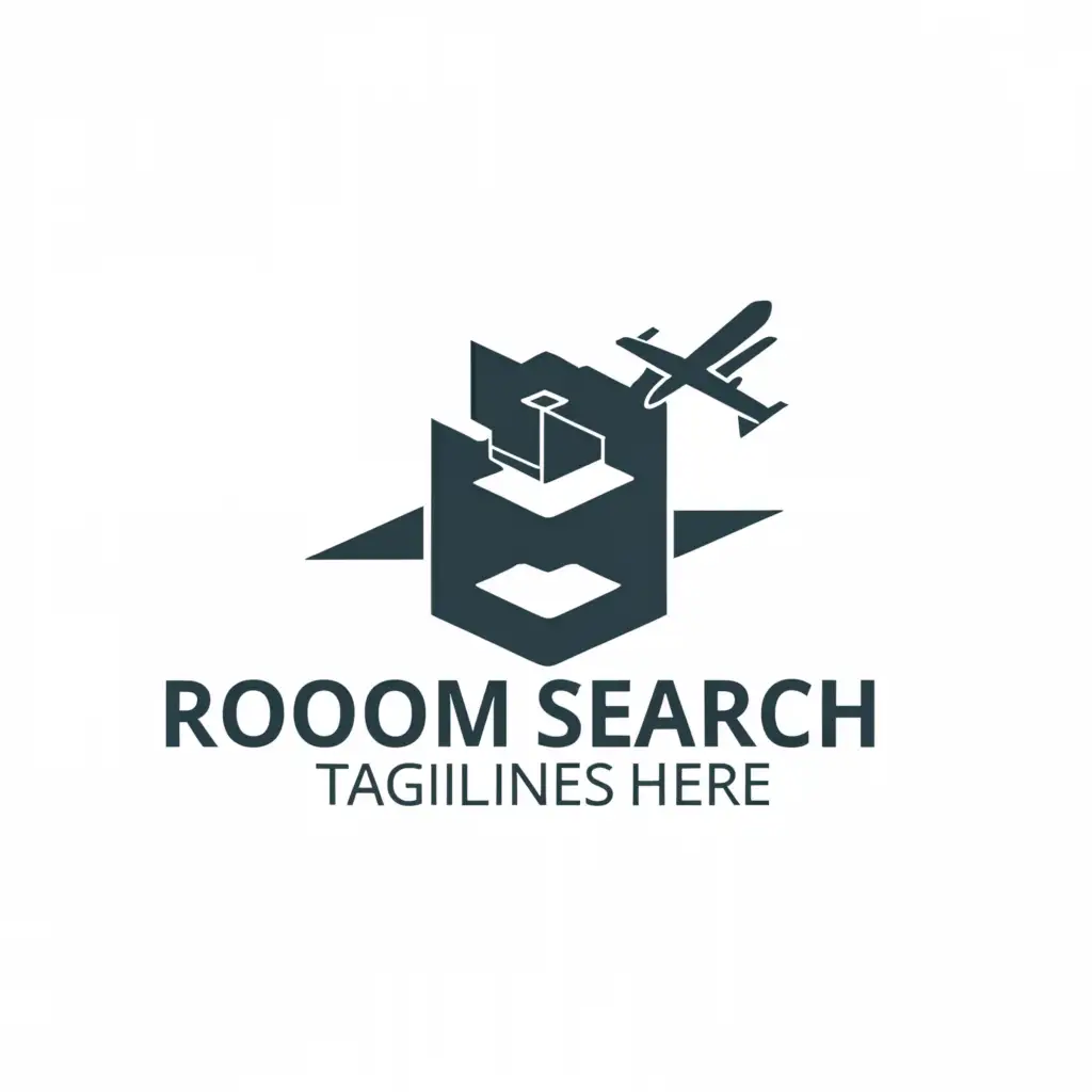 a logo design,with the text "Room search", main symbol:Airplane and Floor Plan,モデレート,be used in 不動産 industry,clear background