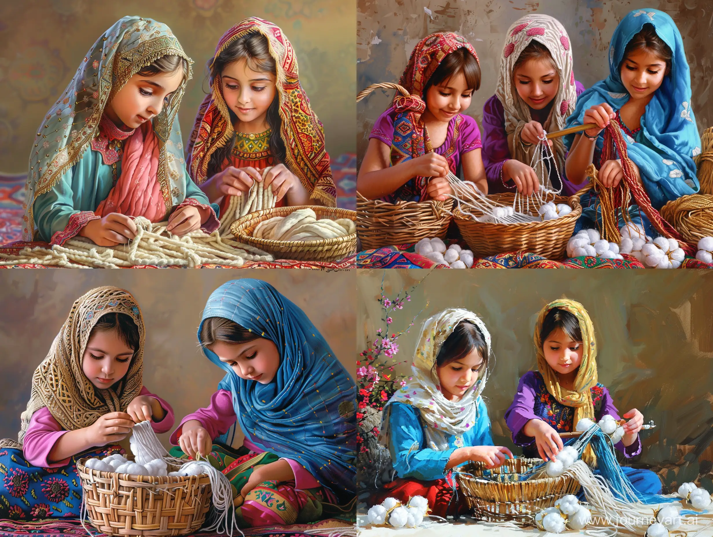 Enthusiastic-Persian-Girls-Weaving-Cotton-Scarves