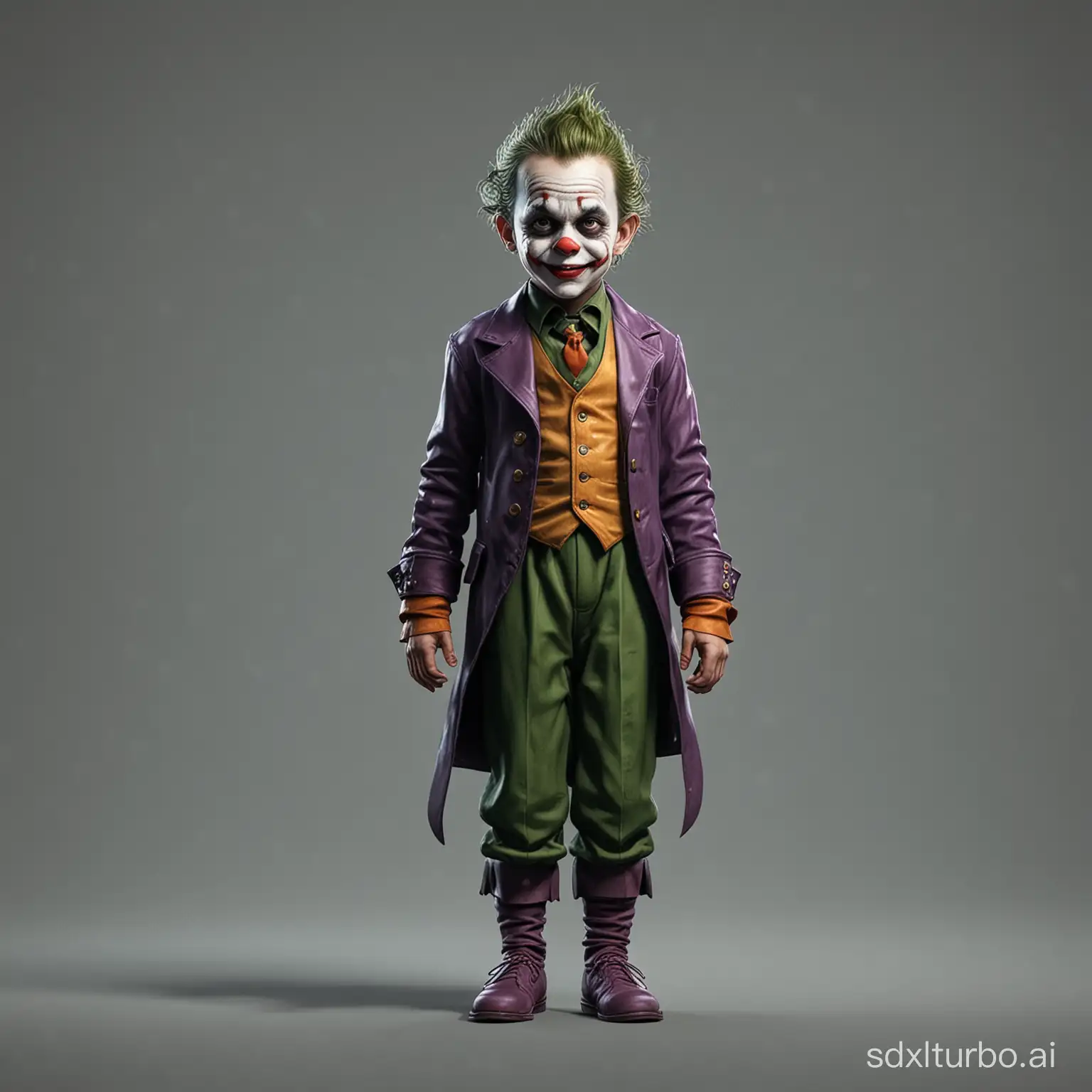 Little child joker, game character, stands at full height