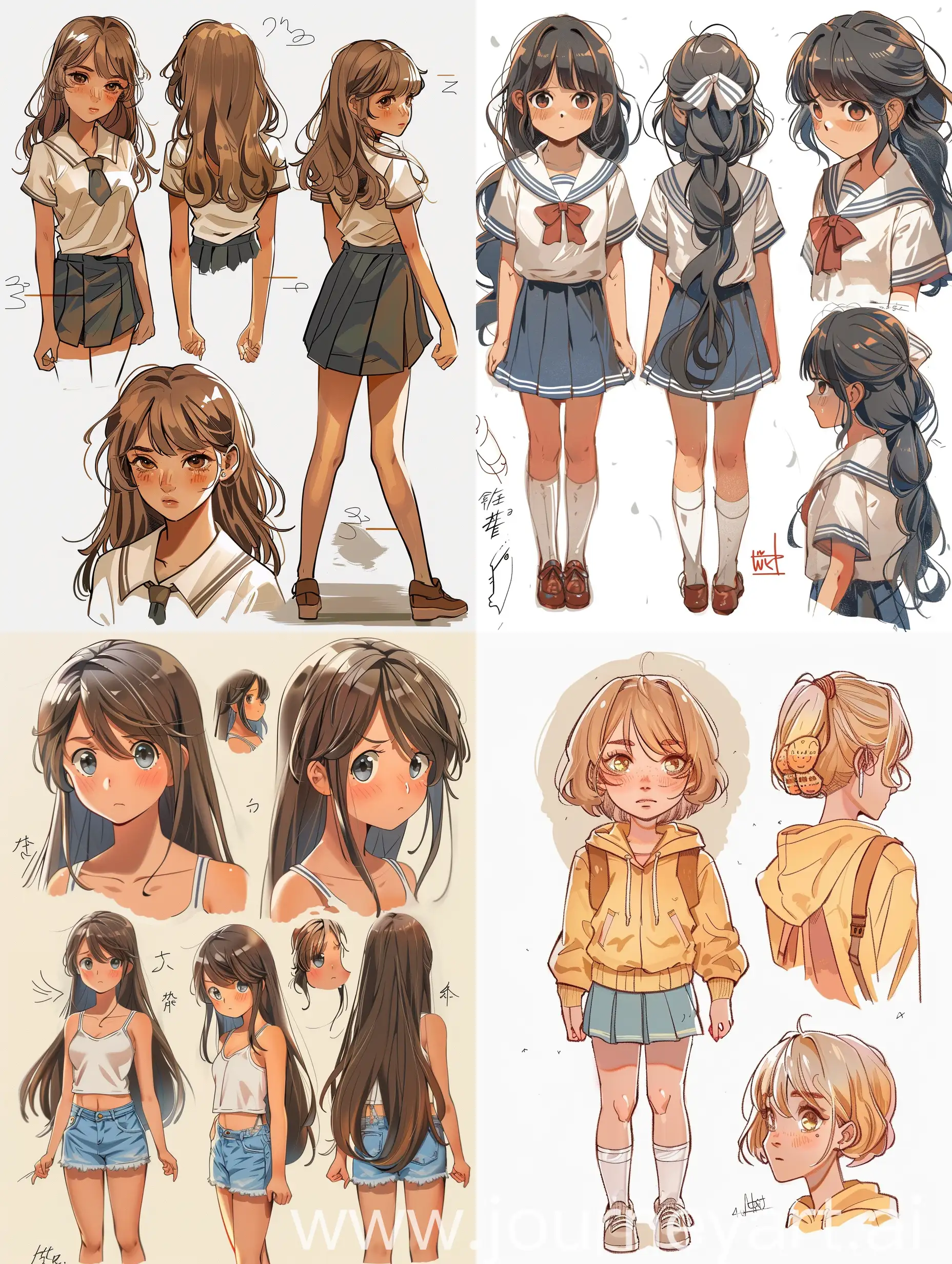 character, reference sheet, cute style, interesting details, cute character, girl --ar 3:4 --no 51179