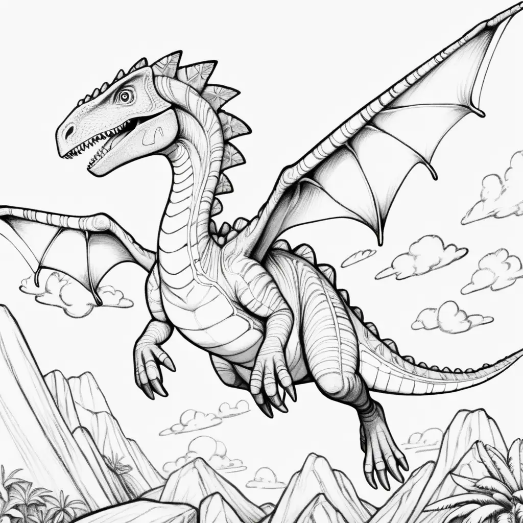 Anime Characters Riding Flying Dinosaurs Coloring Page