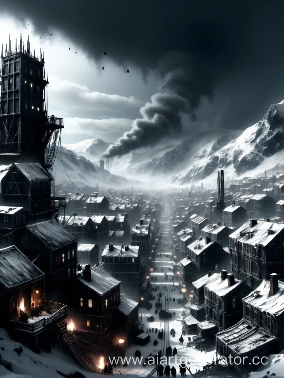 cityscape in the style of Frostpunk