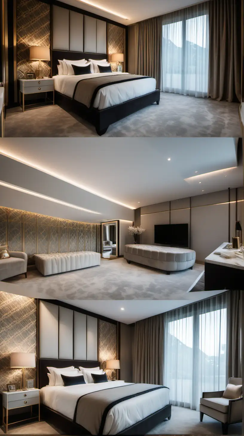 Four shots from four angles of the same luxury bedroom