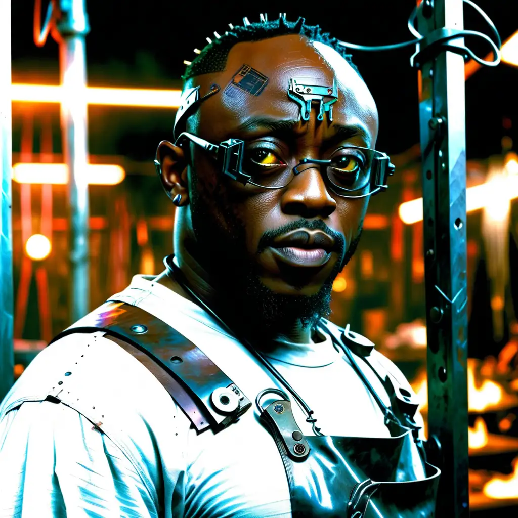 Omar Epps Cyberpunk Blacksmith Crafting Futuristic Weapons