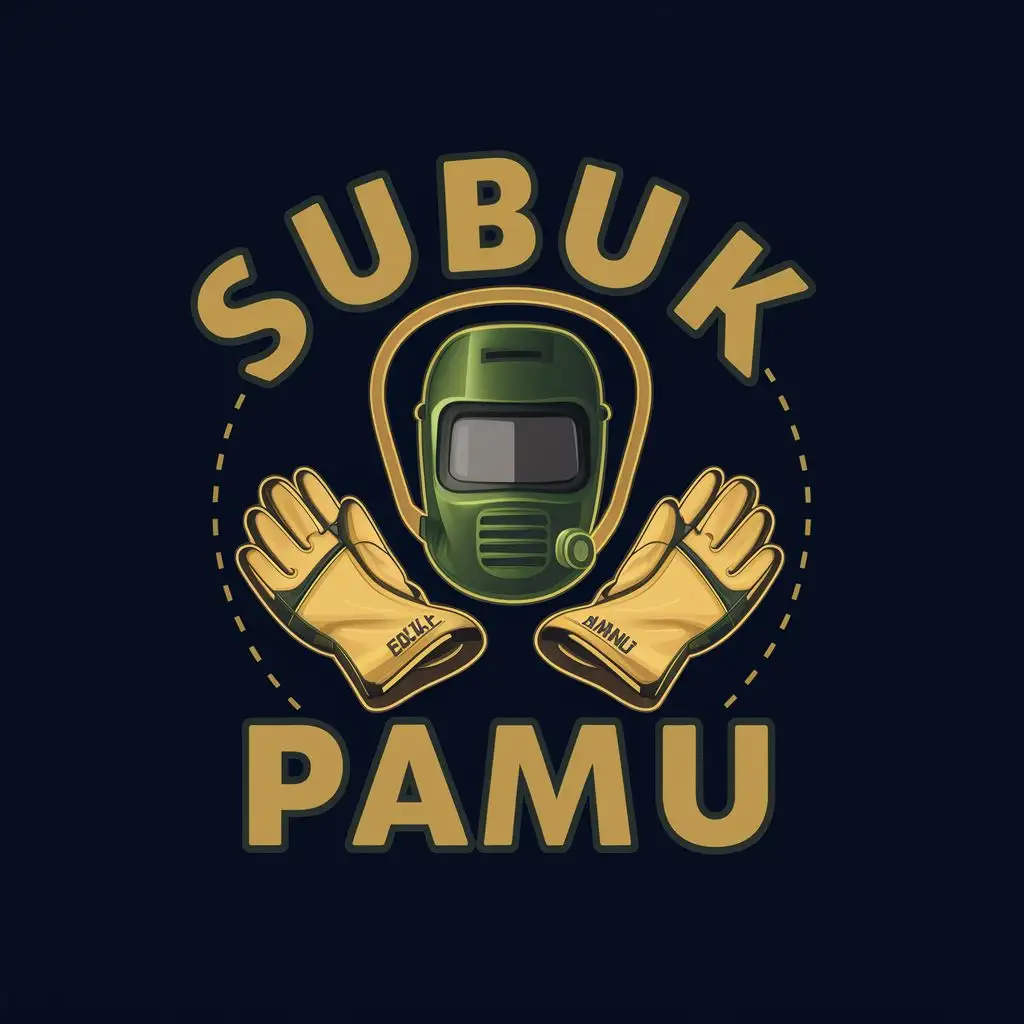 logo, Welding mask and welding gloves, with the text "SUBUK PAMU", typography