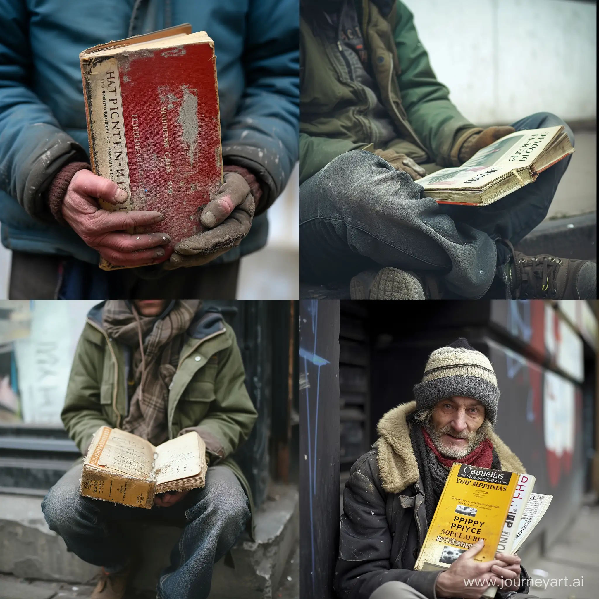 Empathetic-Reading-Homeless-Individual-Immersed-in-Psychology-Book