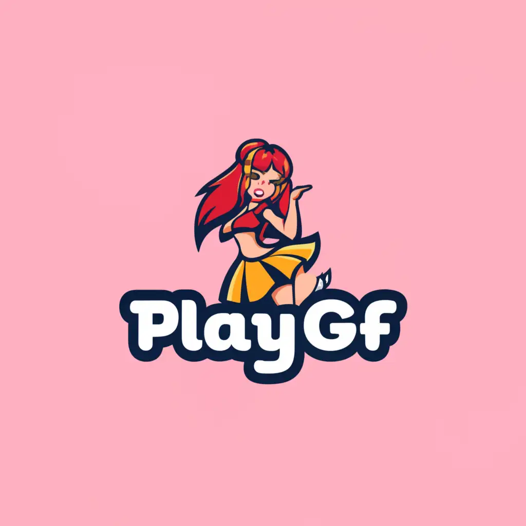 a logo design,with the text "playgf", main symbol:super short skirt cam girl,Moderate,clear background