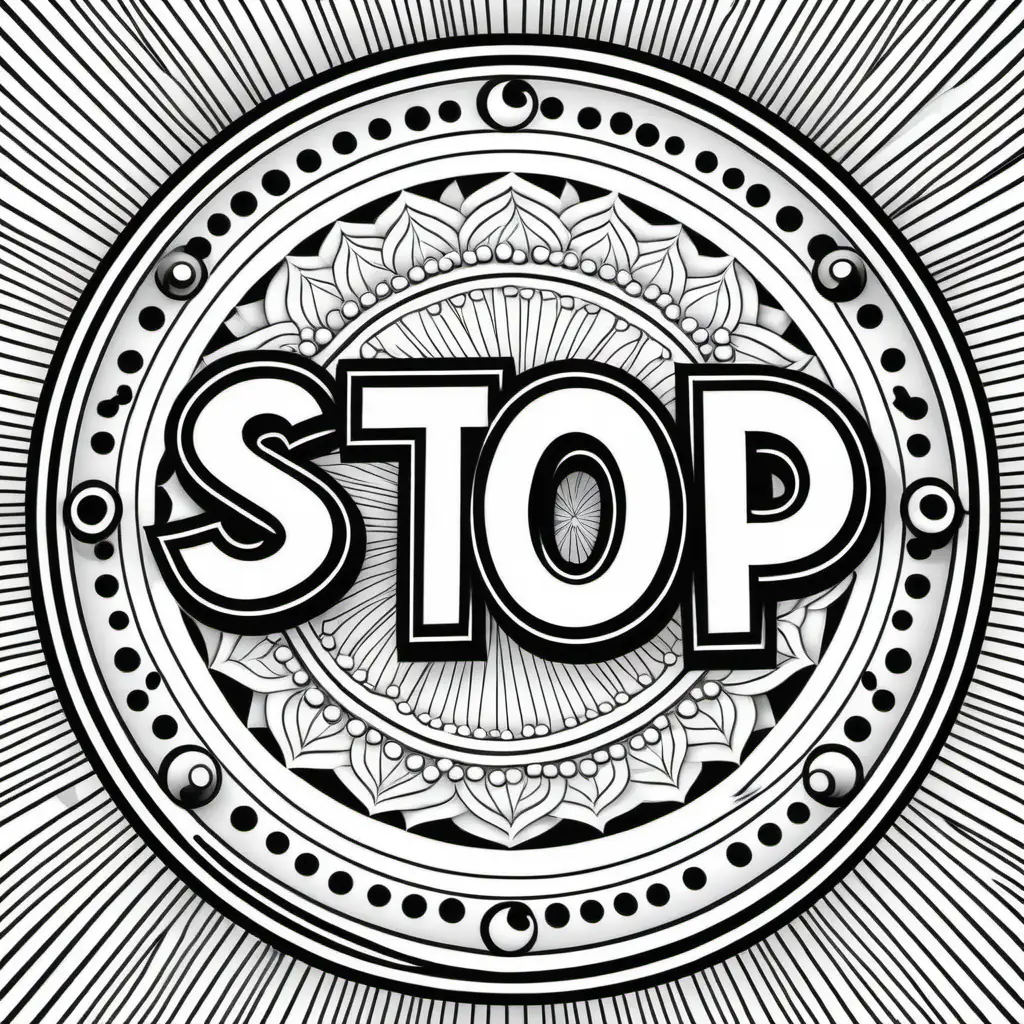 Stop Sign Mandala Coloring Page with Thick Black Lines