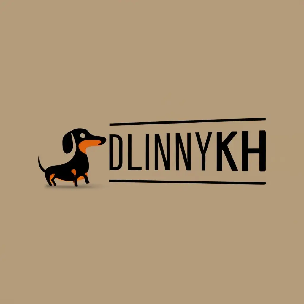logo, dachshund, with the text "DLINNYKH.NET", typography