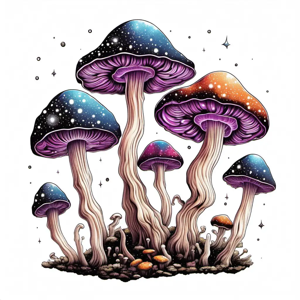 Colorful Cosmic Fungi Illustration on White Background