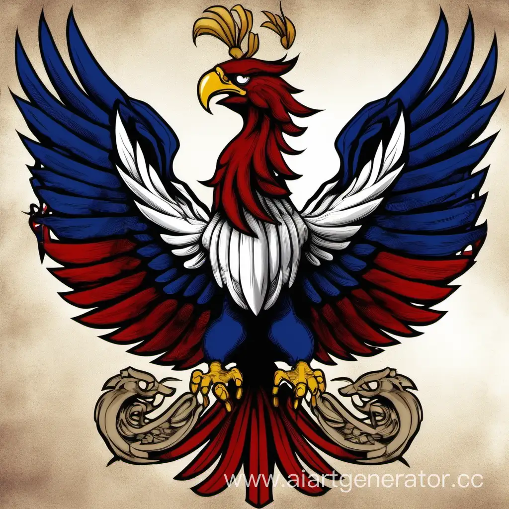 Флаг Республики Гилберт, по середине феникс, цвета синий, черный, белый, красный