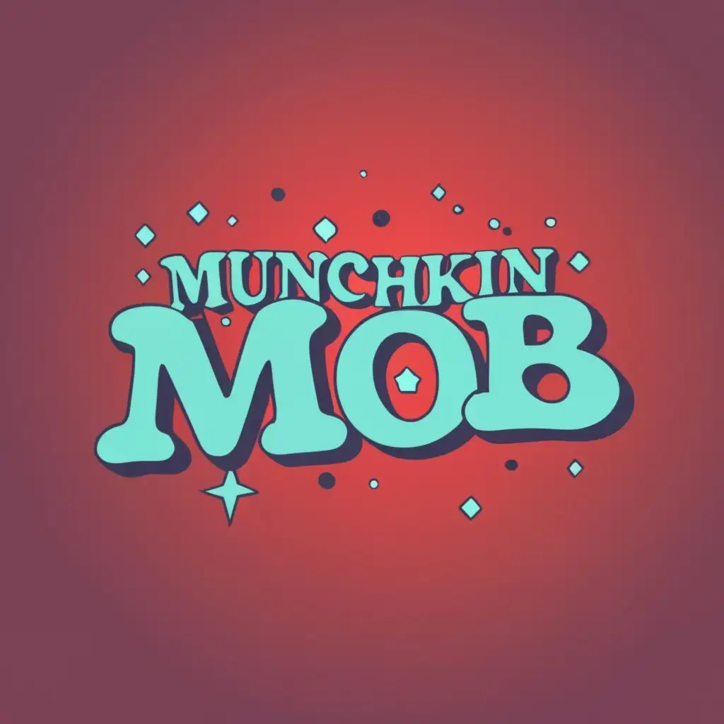 logo, Aqua colored text, red background, typography, with the text "MUNCHKIN MOB", typography, be used in Entertainment industry