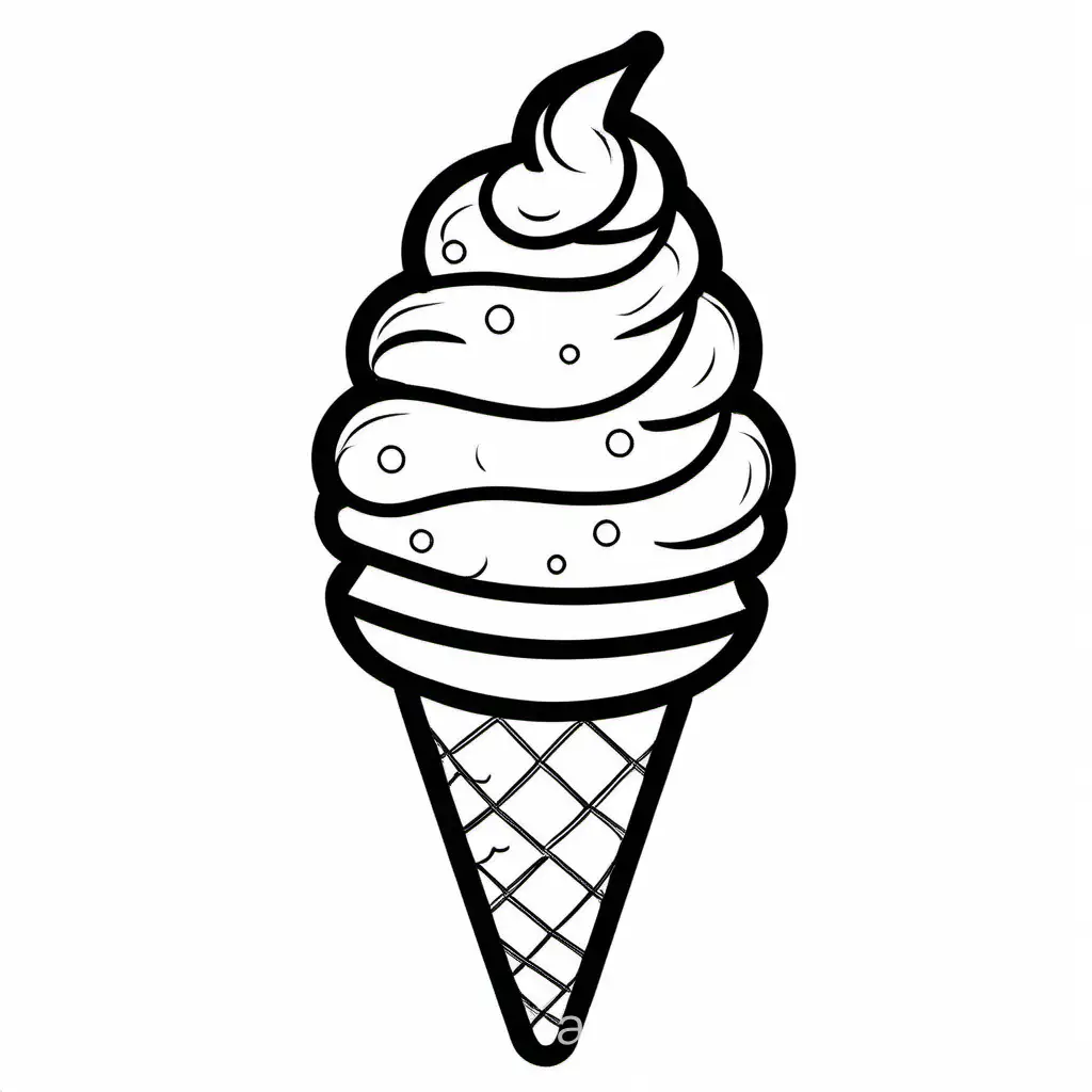 Ice cream bold line with white background, Coloring Page, black and white, line art, white background, Simplicity, Ample White Space. The background of the coloring page is plain white to make it easy for young children to color within the lines. The outlines of all the subjects are easy to distinguish, making it simple for kids to color without too much difficulty