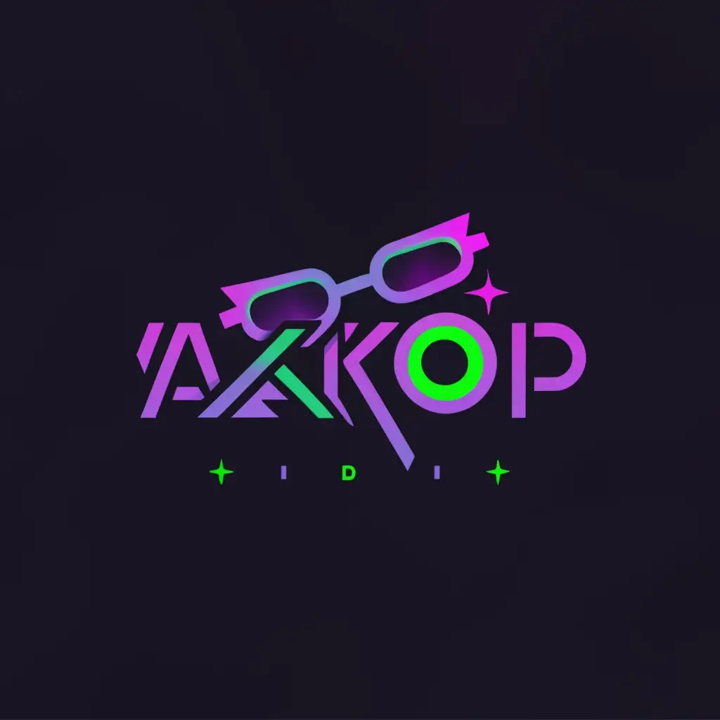 a logo design,with the text "Jaknoip", main symbol:3D glasses, gradient, green, neon, purple,Moderate,clear background