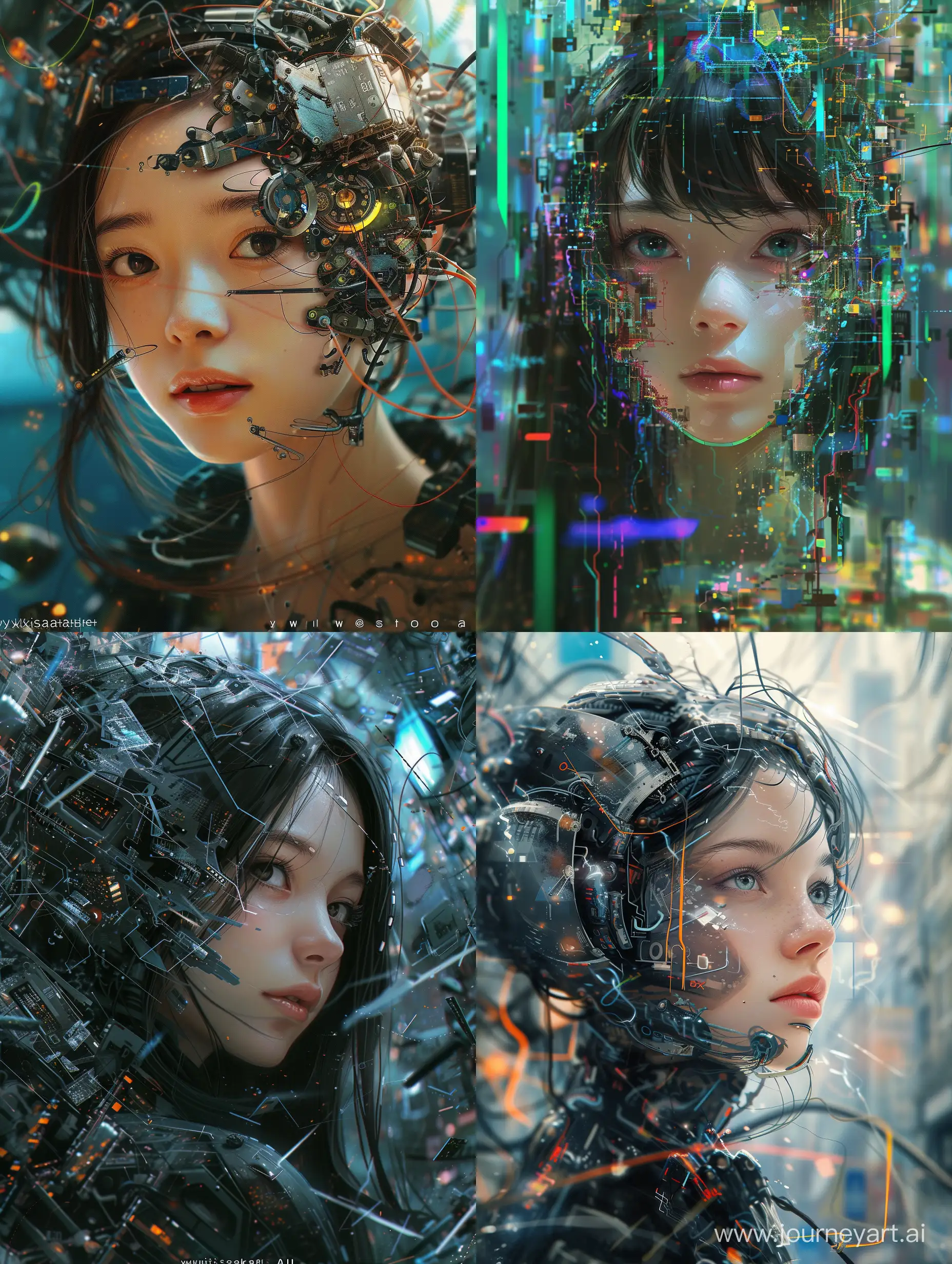 high quality, 8K Ultra HD, In the chaotic realm of a malfunctioning and unpredictable AI, emerges a portrait of an unexpectedly beautiful woman, The creation of a Broken AI adds an element of unpredictability and uniqueness to the portrayal, resulting in a blend of technological chaos and unexpected beauty, by yukisakura, awesome full color,