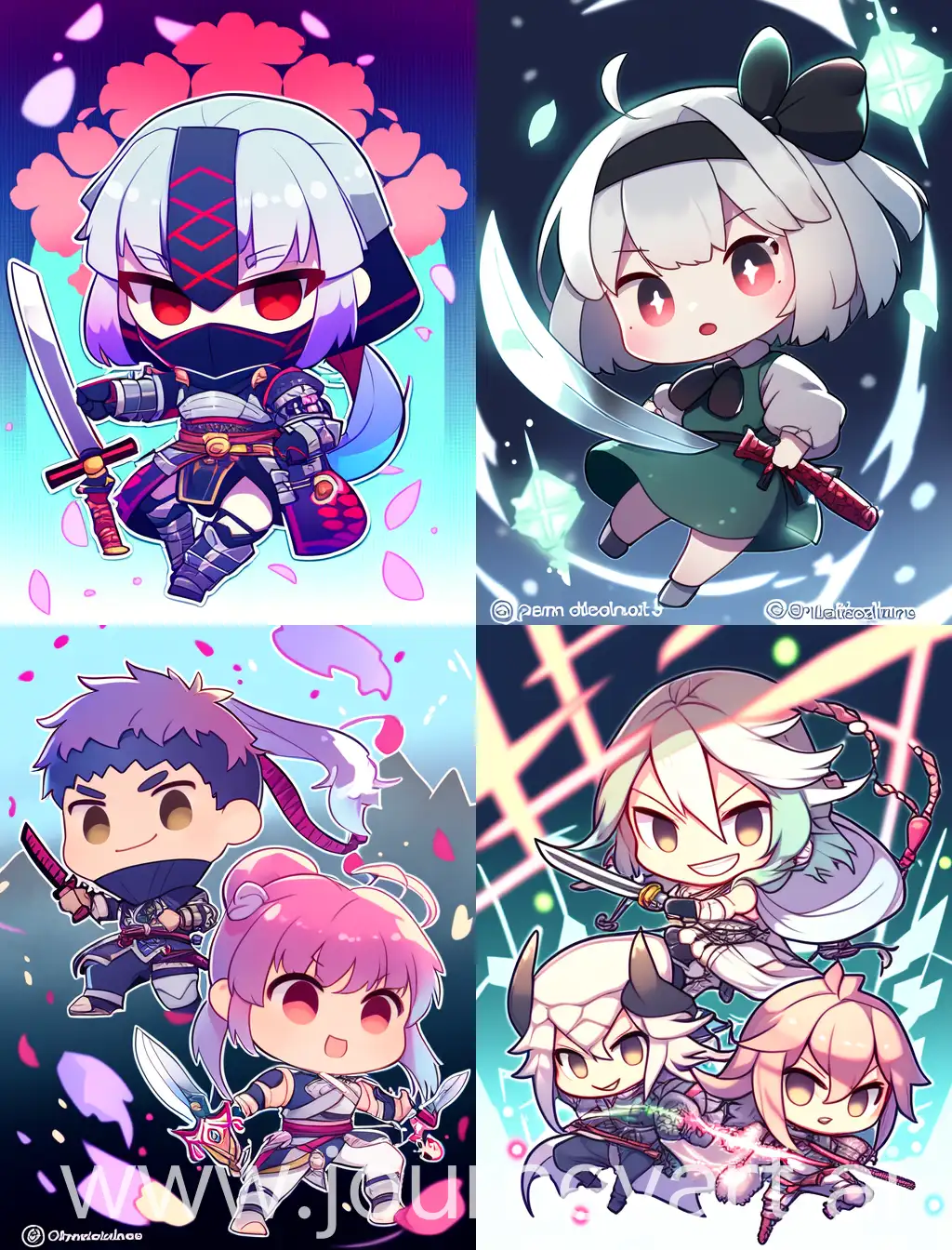 Chibi-Bandits-Holding-Knife-Playful-Anime-Characters-in-Abstract-Landscape