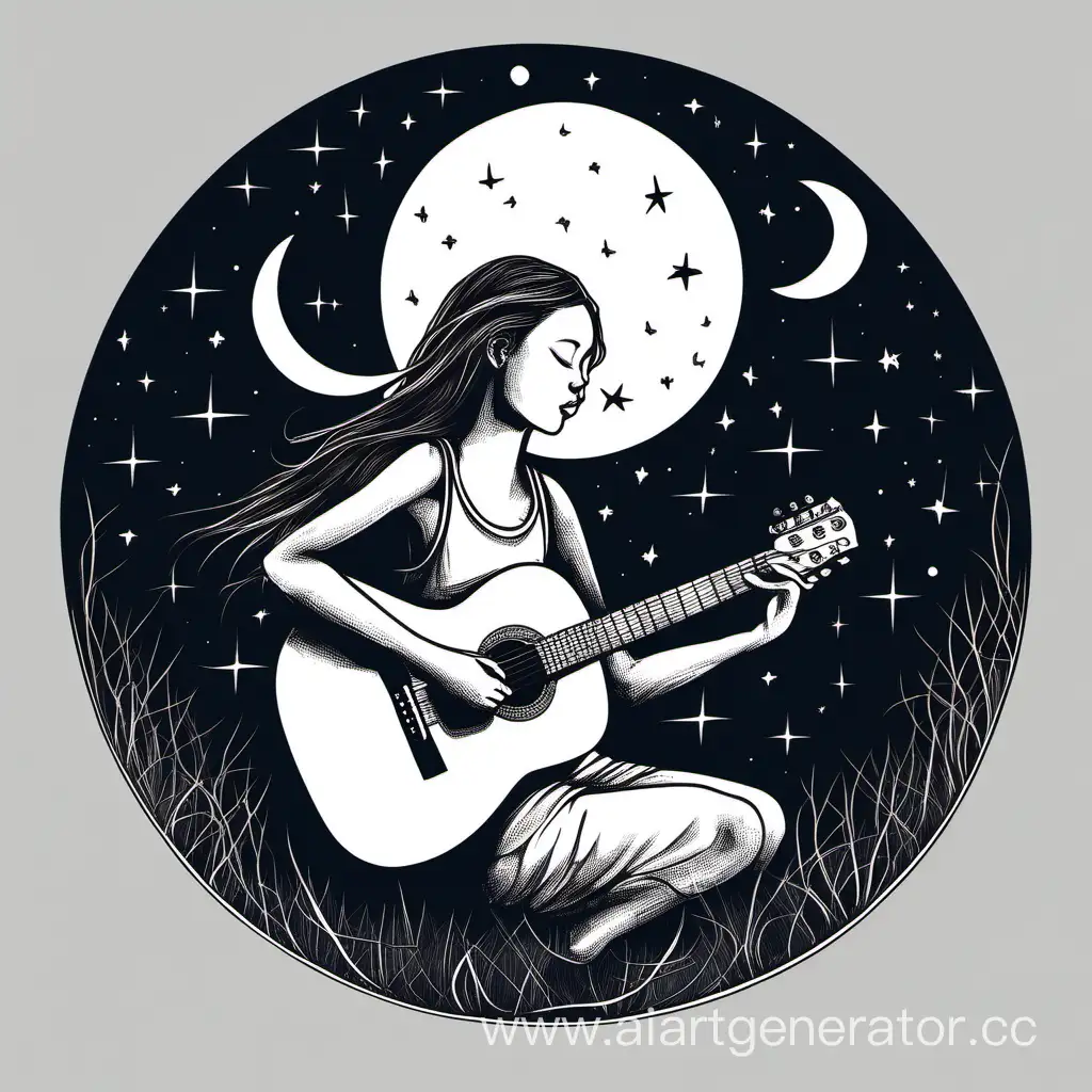 Девушка играет на гитаре под луной