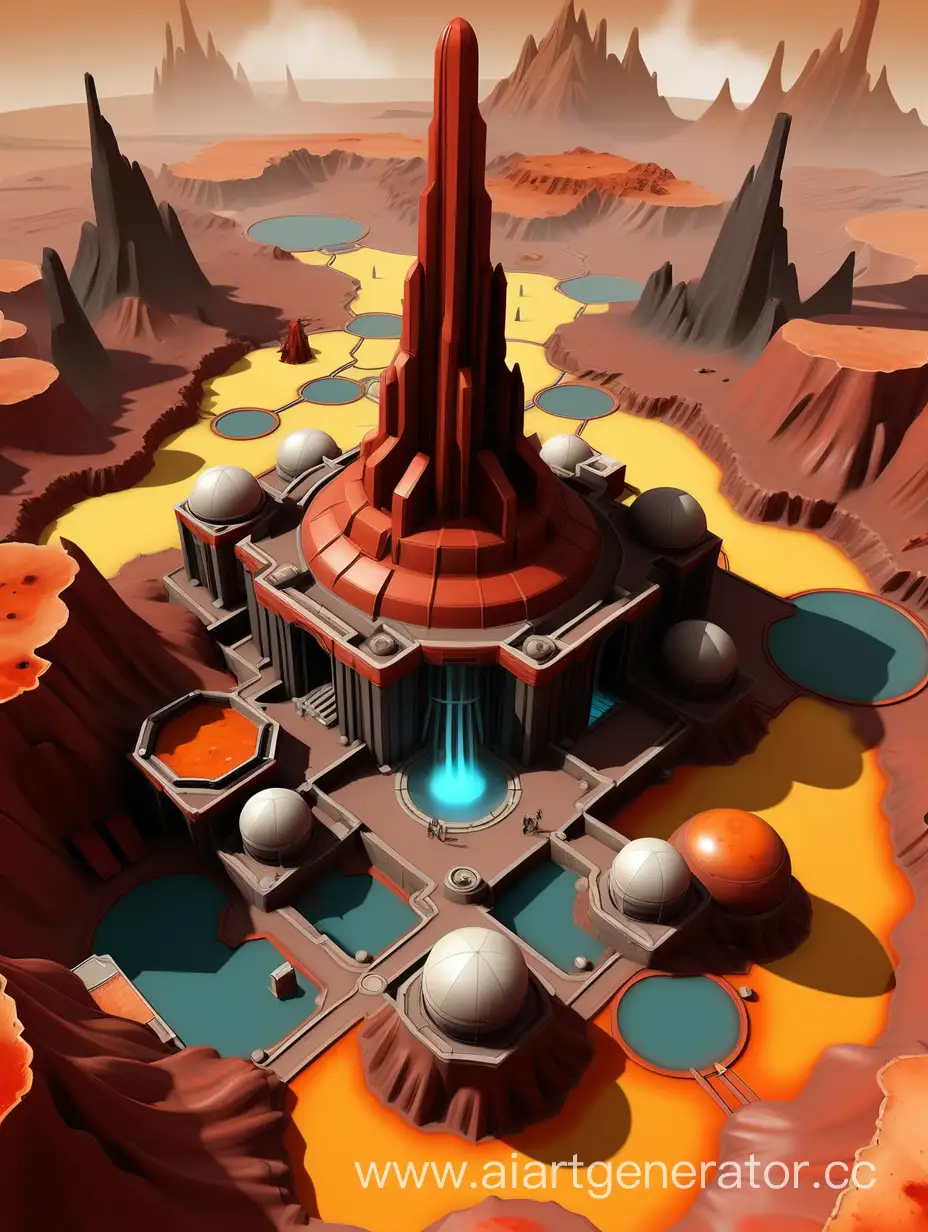 Вид сверху, красная планета Эрекир, местность: кишит горами, гейзерами, жёлто-орагжевыми озёрами шлака и аркицита, задача игрока выжить, захватывая другую цивилизацию, строя заводы, развиваясь