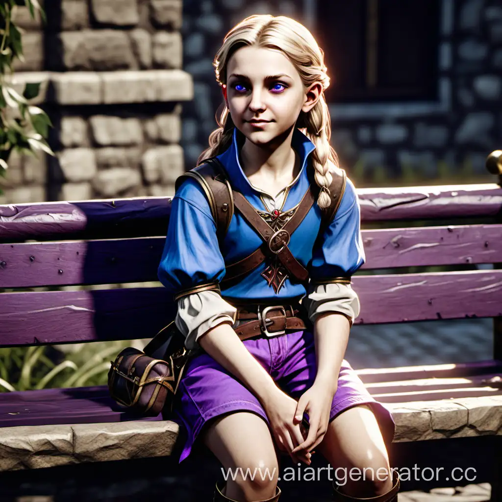 Cunning-Young-Girl-with-Purple-Eyes-in-Medieval-City-Bench-Scene