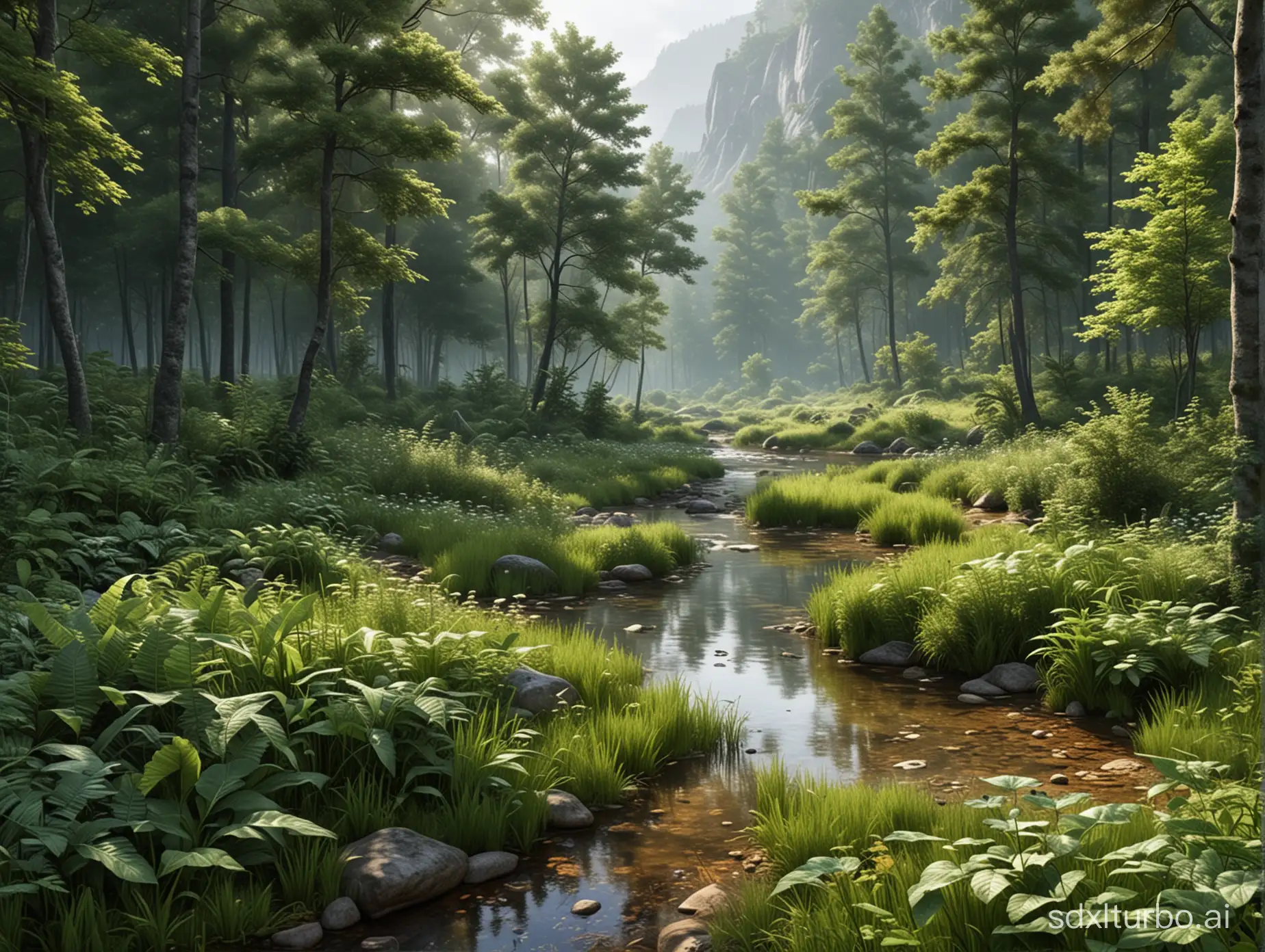 Lifelike-Forest-Scene-with-Vibrant-Flora-and-Fauna