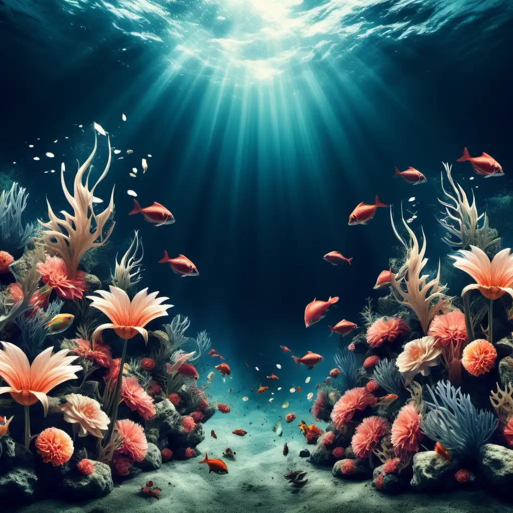 create an image of underwater scene, with flowers
