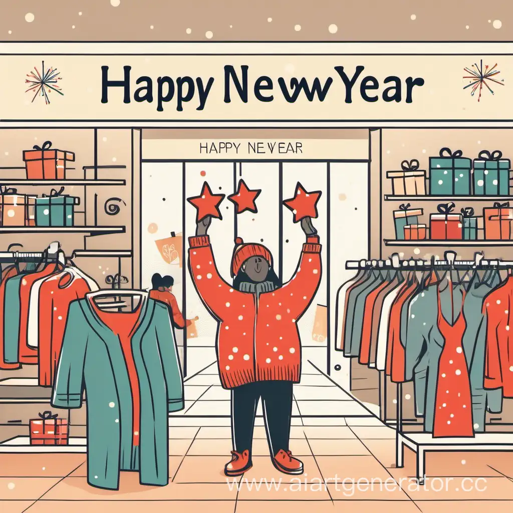 Happy-New-Year-Shopping-Person-with-Gift-in-Clothing-Store-Amid-Hangers