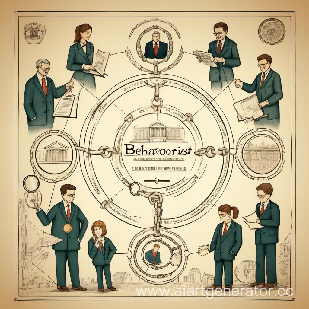Behaviorist-Political-Science-Emblem-Magnified-Examination-with-Diagrams-and-Linking-Element