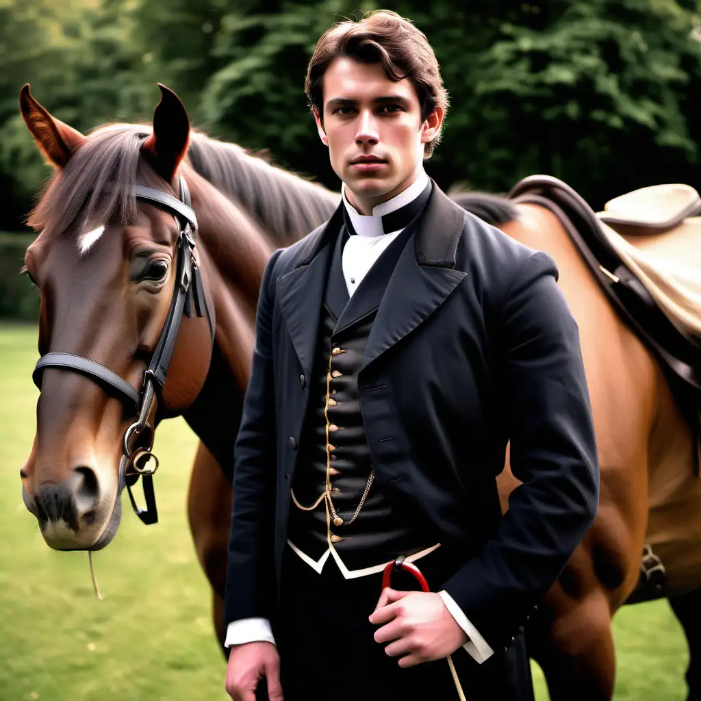 Charming Vicar of 1816 Son of an Earl Beside His Noble Steed