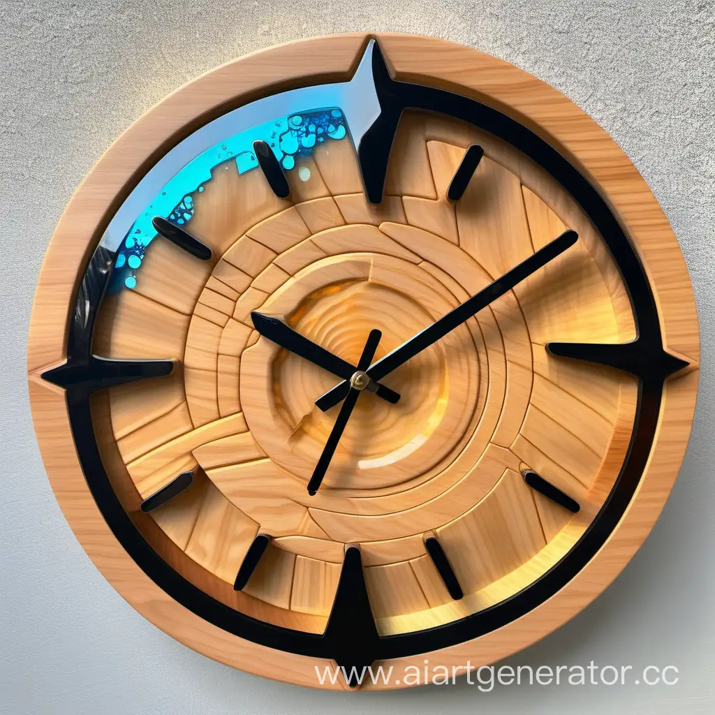 Futuristic-Wooden-and-Epoxy-Resin-Wall-Clock-with-LED-Time-Display