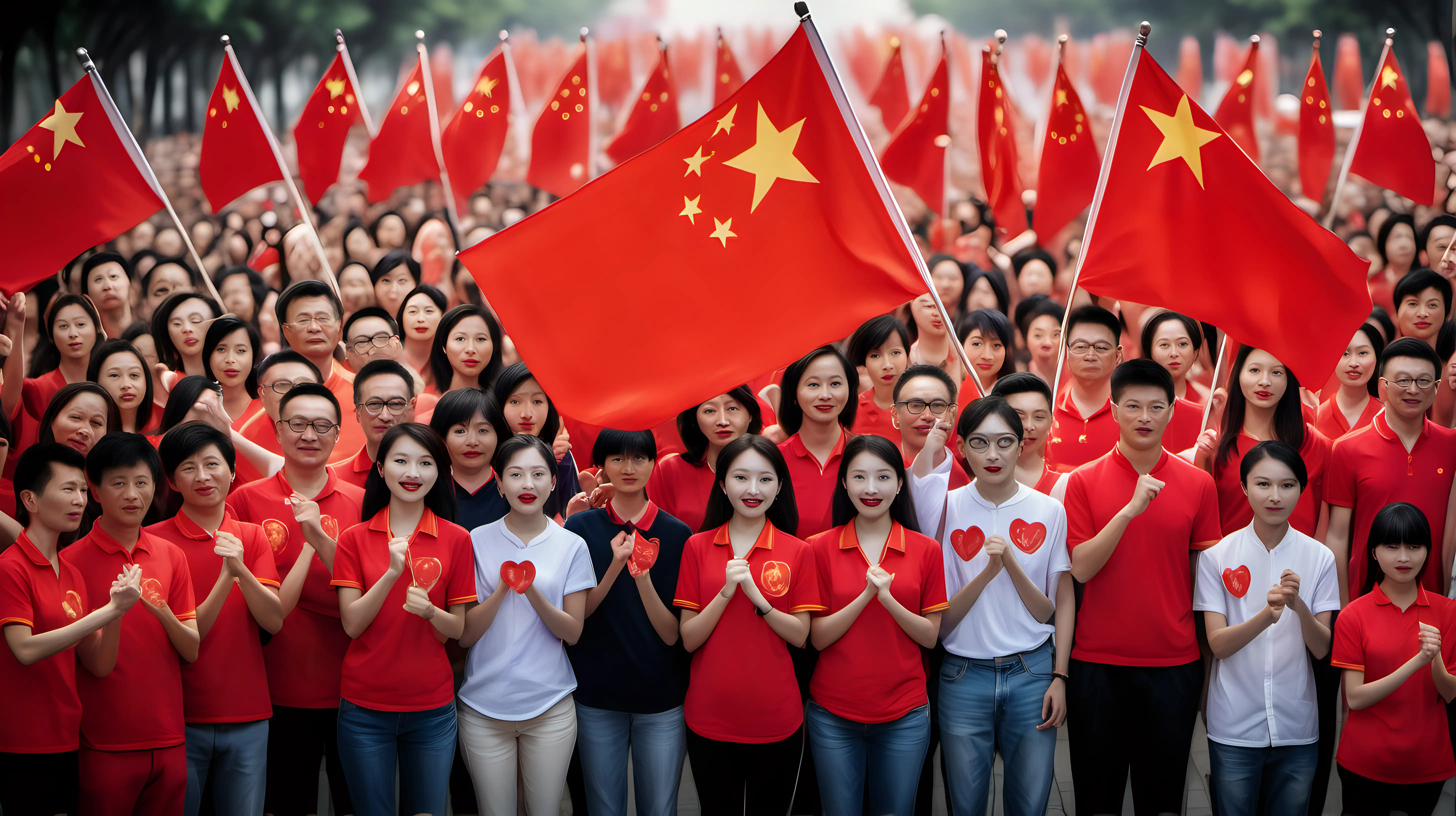 Diverse Patriots Unite Celebrating Unity with Chinese Flag